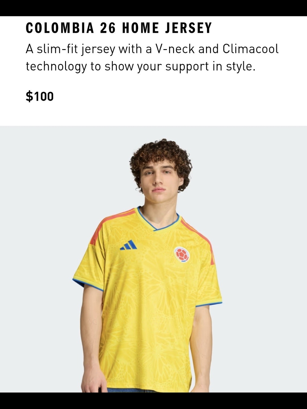 Adidas Colombia 26 Home Jersey - Yellow
